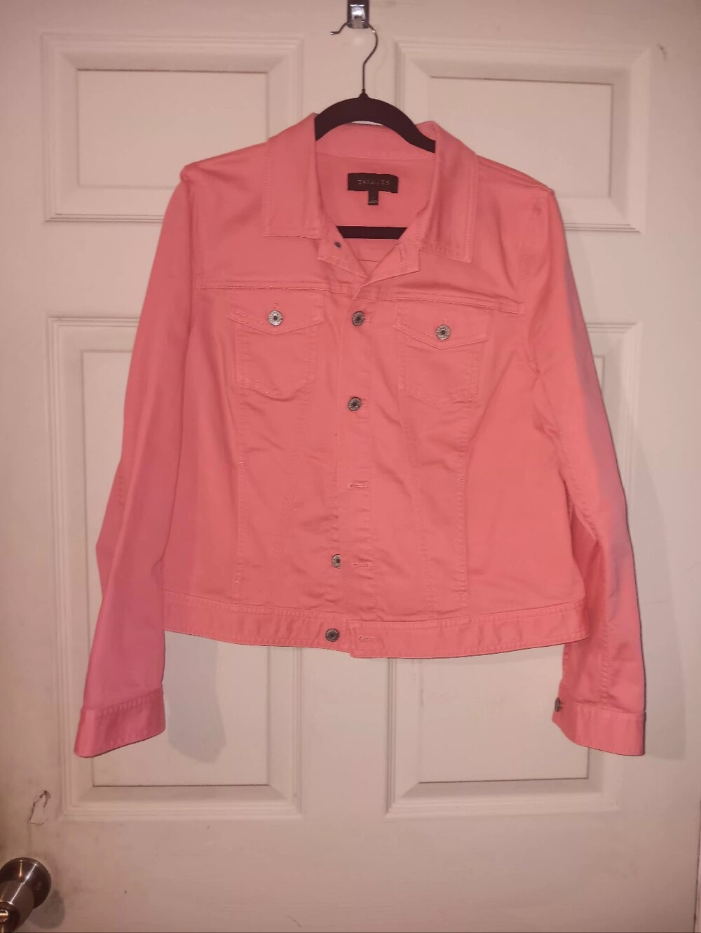 Talbots Coral Color Denim Jacket Wms Sz L Coastal Western Colorful